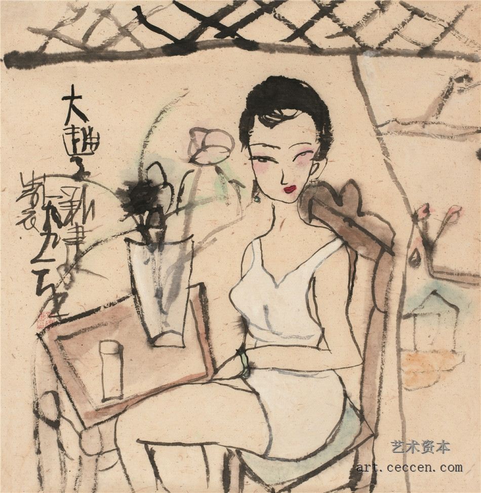 朱新建 白衣美人 设色纸本 镜心 51×50cm